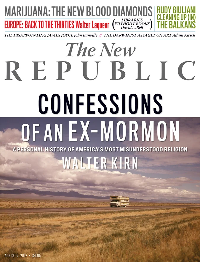 Cover of The New Republic magazine featuring 'Confessions of an Ex-Mormon' by Walter Kirn, with a desert landscape and RV.