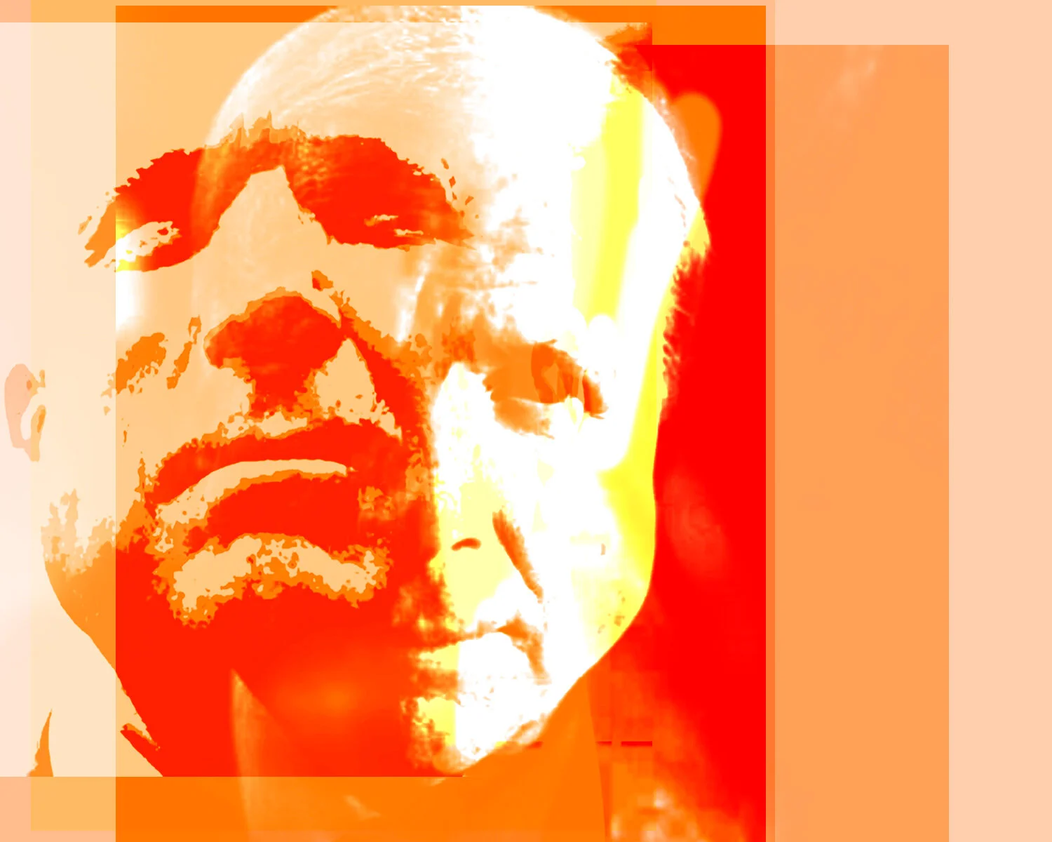 Abstract artwork of a man's face in orange and red tones