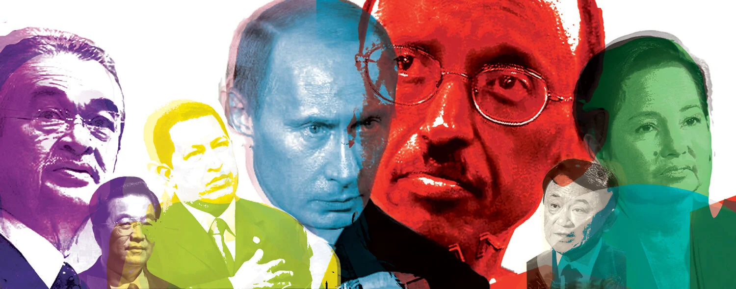 Colorful artistic collage of various individuals' faces overlaid and tinted in different hues.