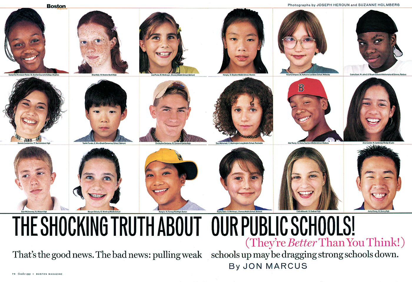 School yearbook-style photo grid of Boston public school students