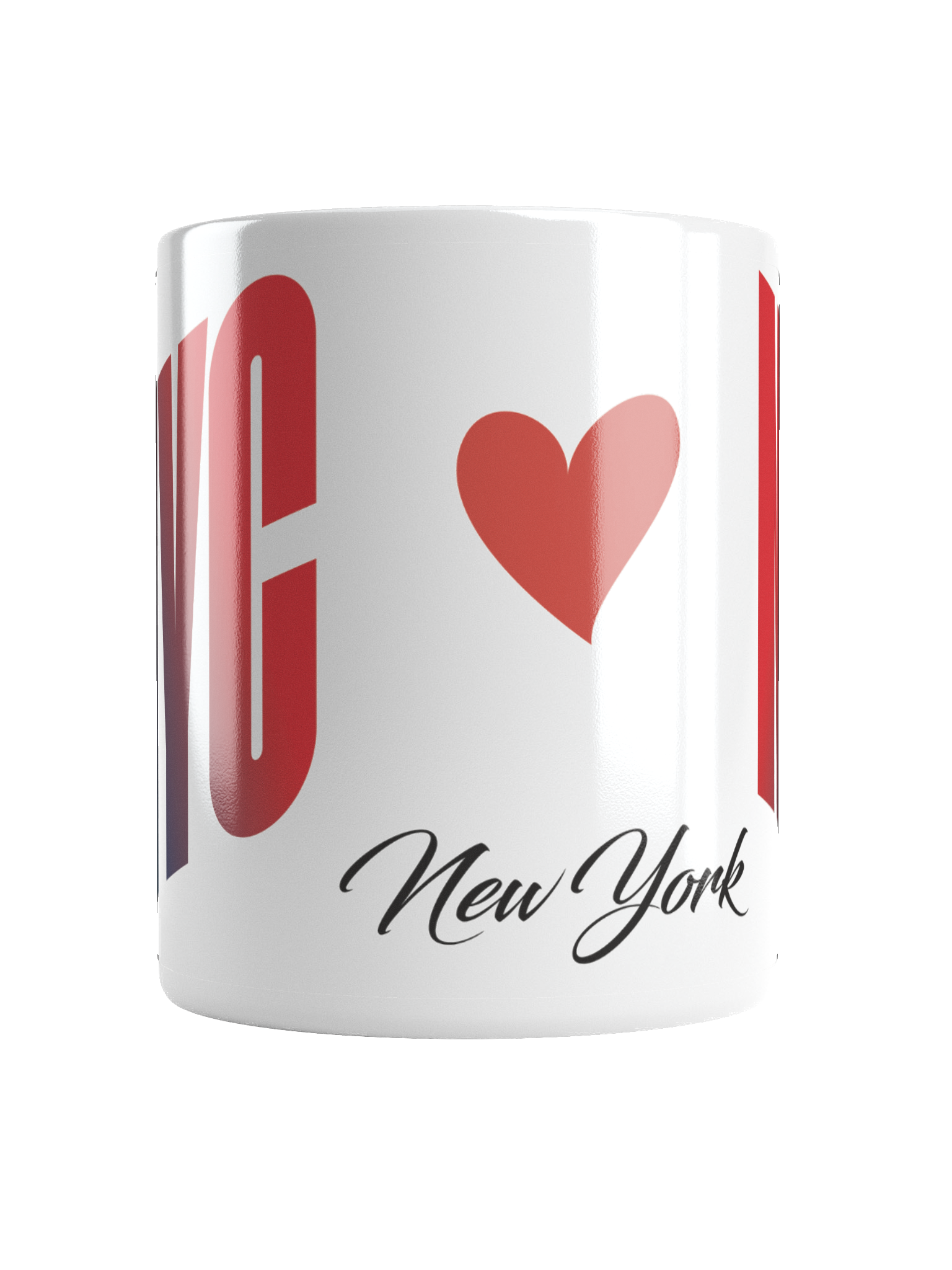 Design of a mug with red heart and letter 'I' and the words 'in New York' written below.