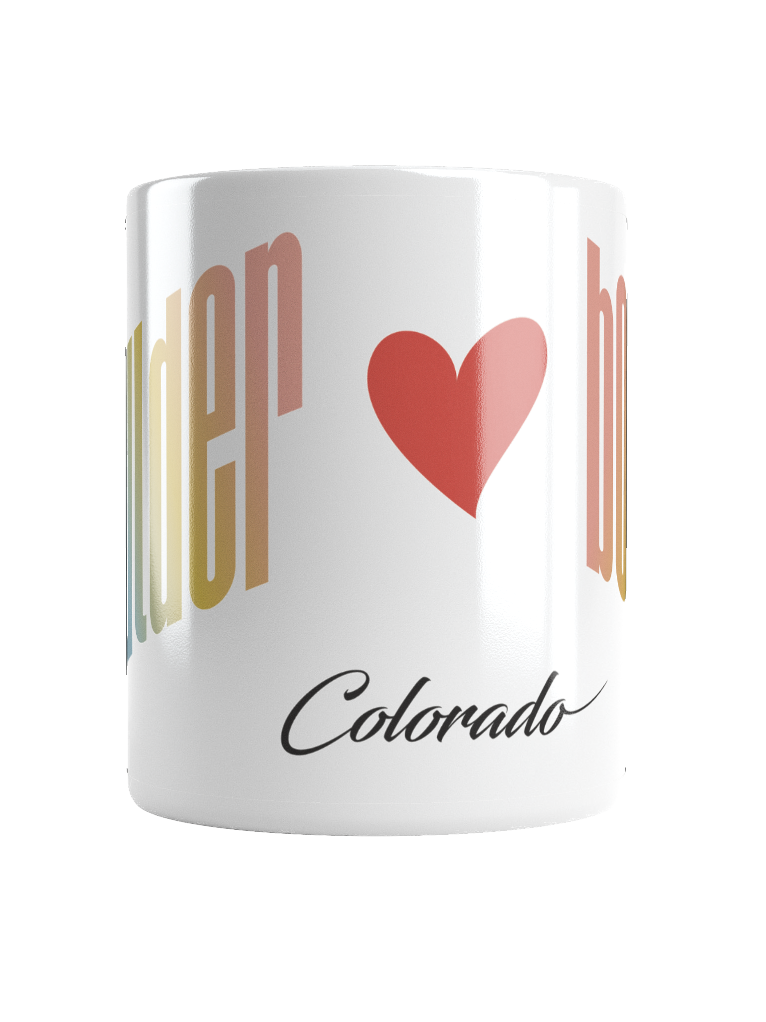 Close-up of a white mug with a stylized ❤️ and the name Colorado in script below.