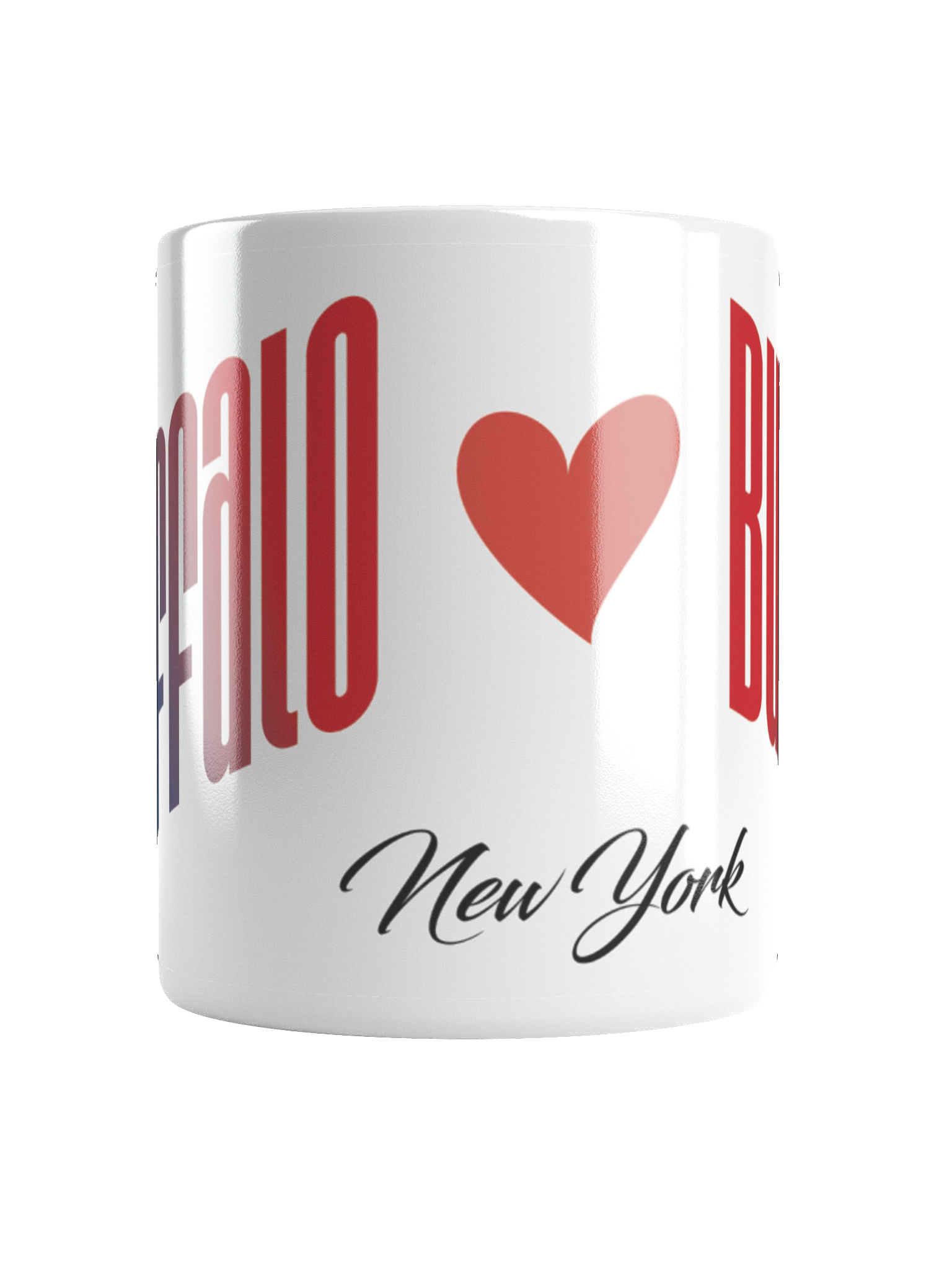 White mug with  a red heart symbol in the center and 'New York' in black script below.