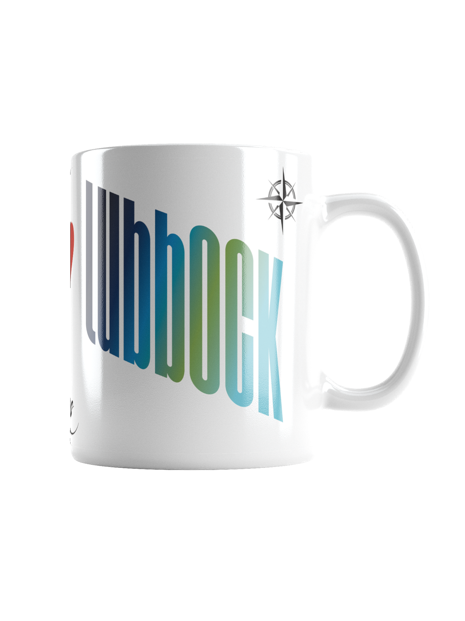 Close-up of a white ceramic mug with the Google logo printed in colorful letters and a compass rose symbol near the handle.
