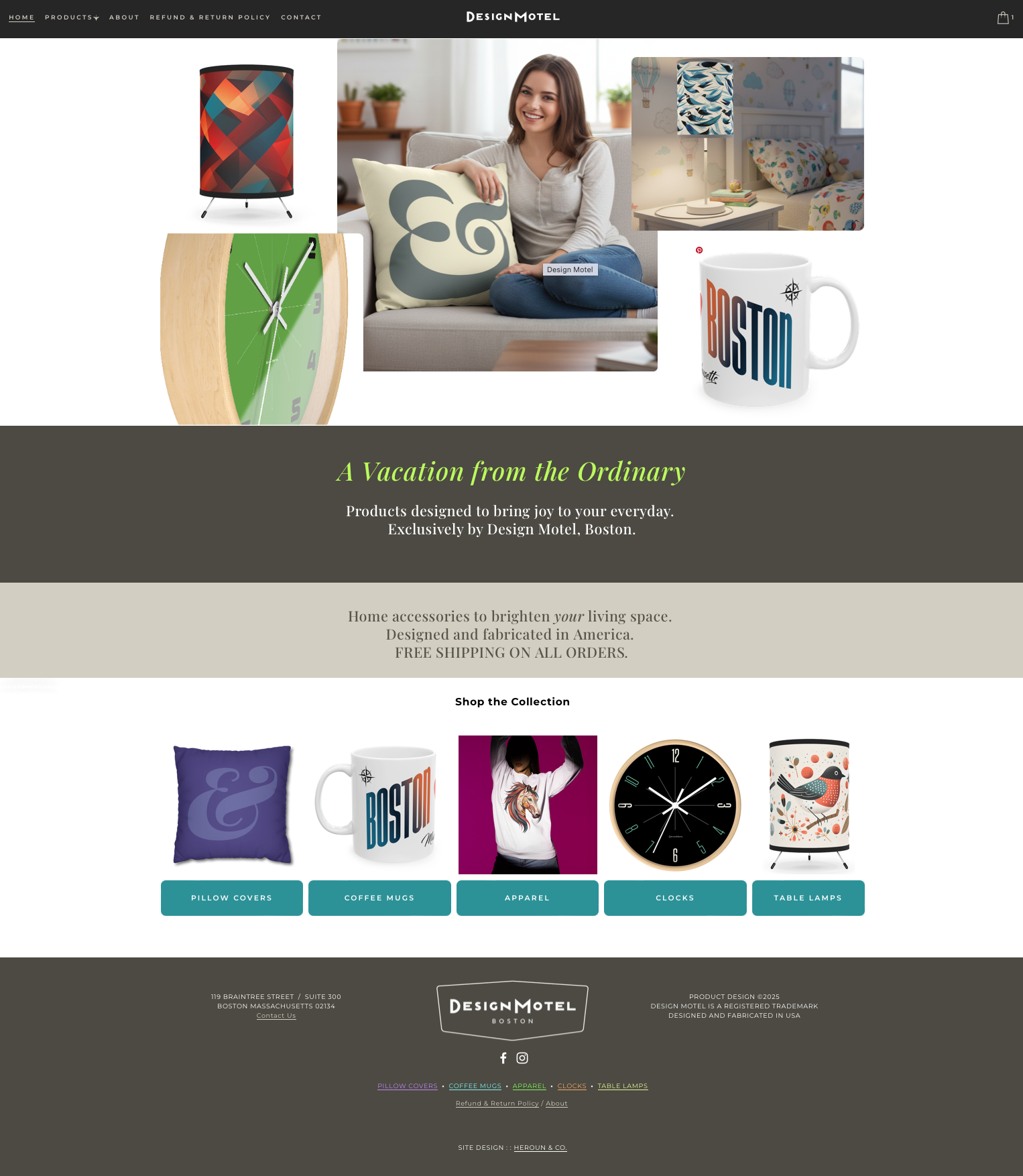 Home page for e-commerce website Design Motel.