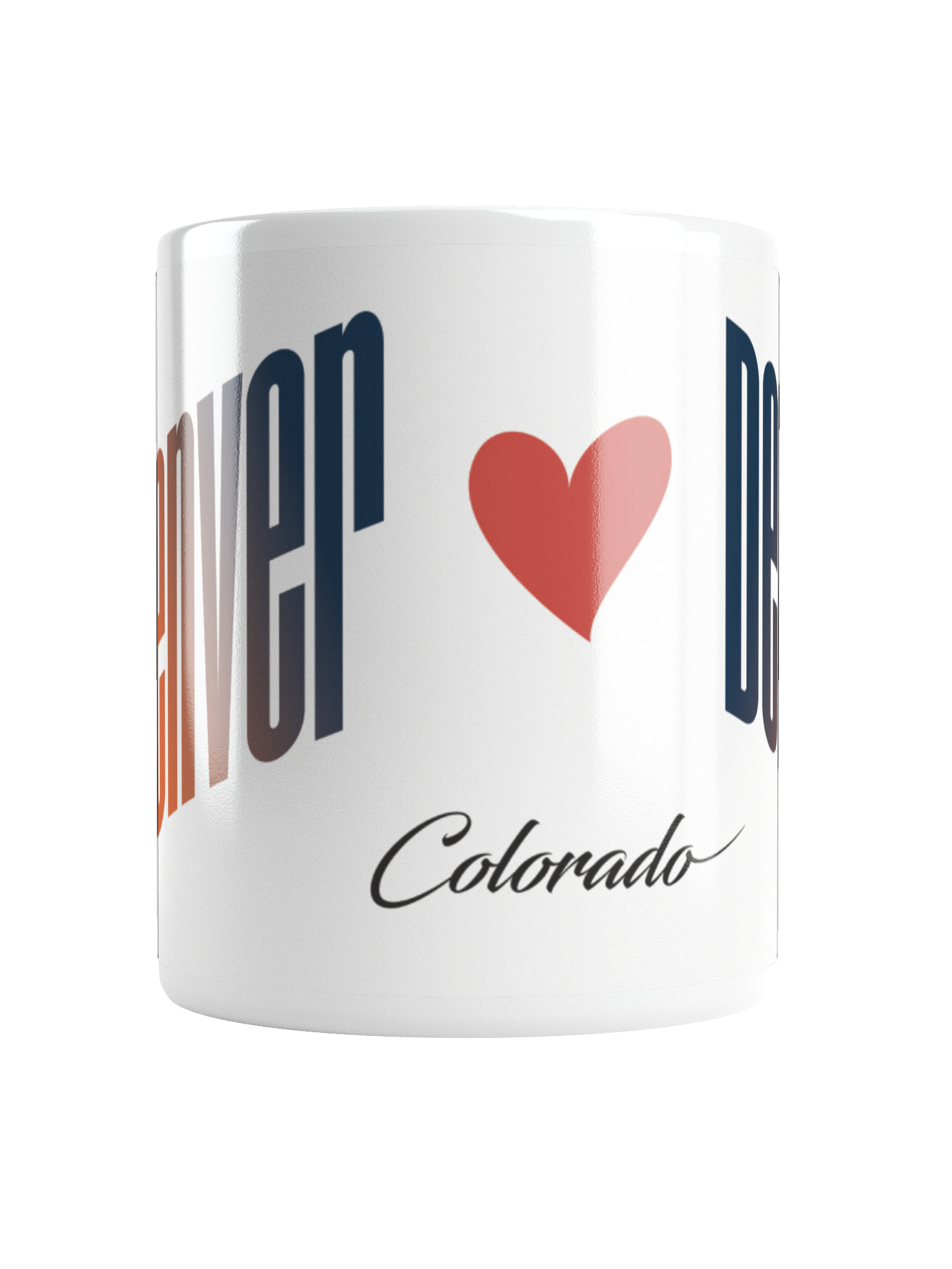 A white cylindrical mug with a red heart symbol ❤️ and 'Colorado' in black cursive script.