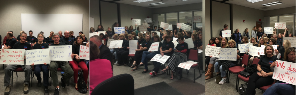 CUTA Strong. CUSD tEACHERS ATTEND THE BOARD MEETING.