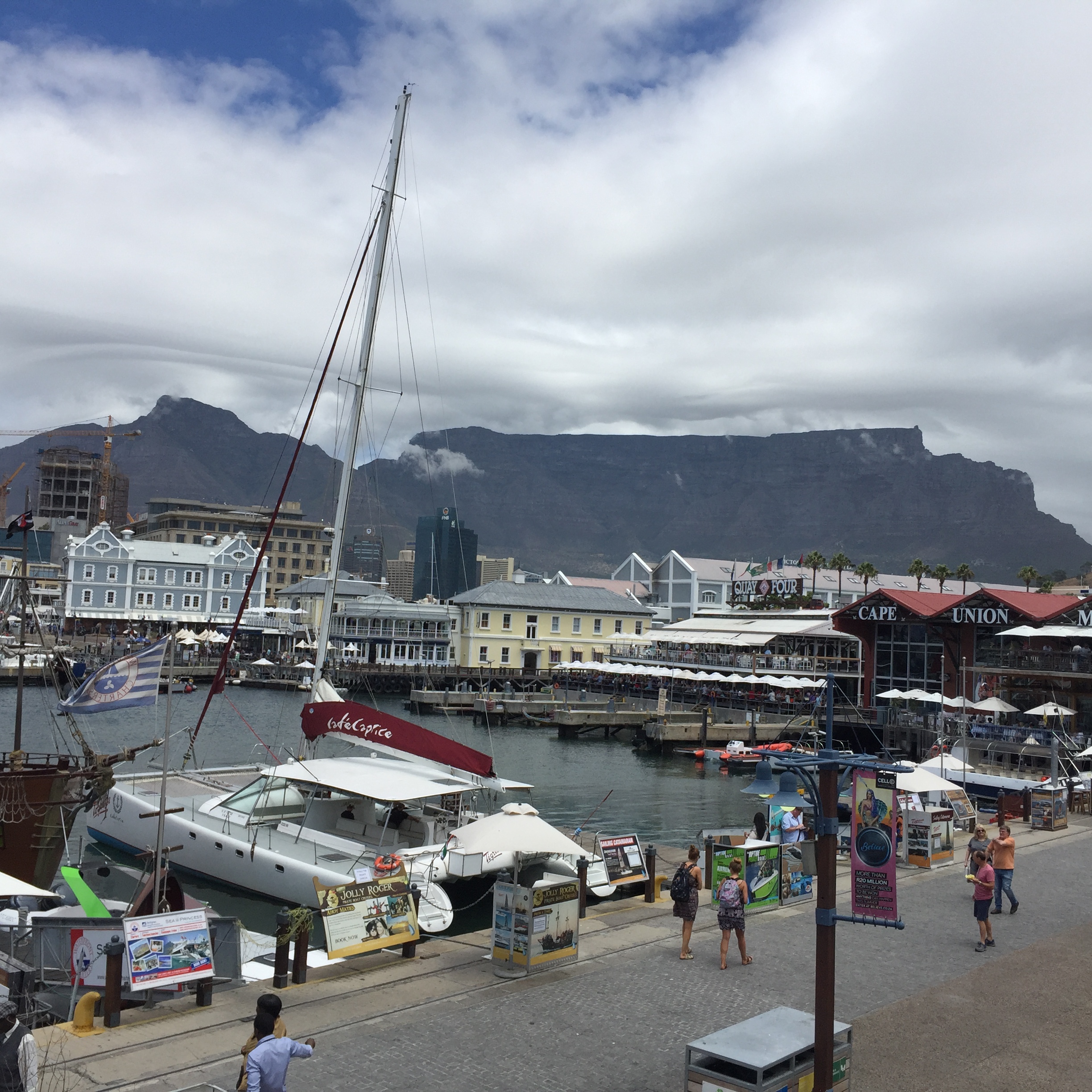 Our view at lunch. V&A Waterfront and Table Mountain