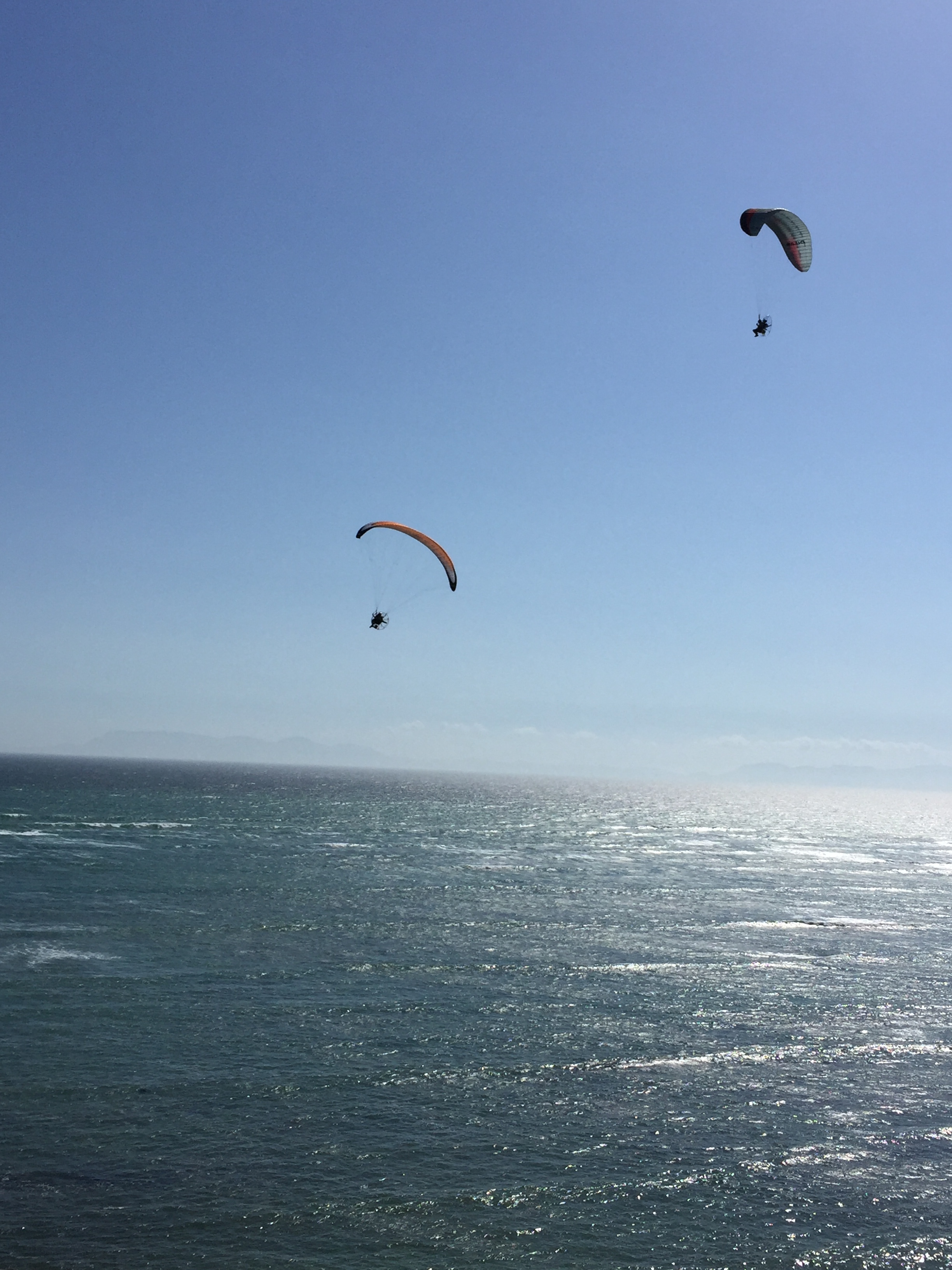 Two paragliders that flew past our flat.