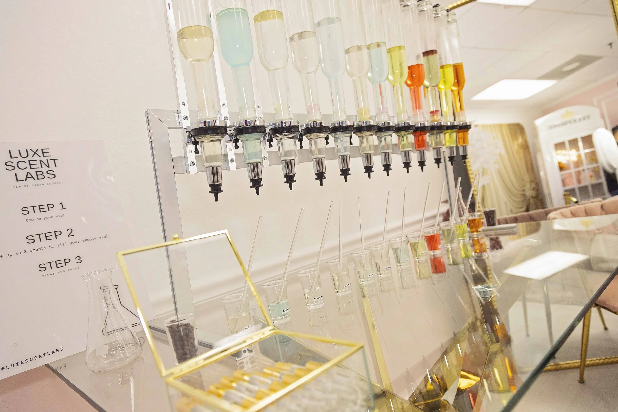 close up of scent vial options for customizing perfume in central florida wedding vendor networking event