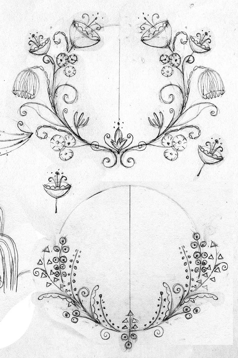 Some wreath sketches I made inspired by Art Deco and Art Nouveau.