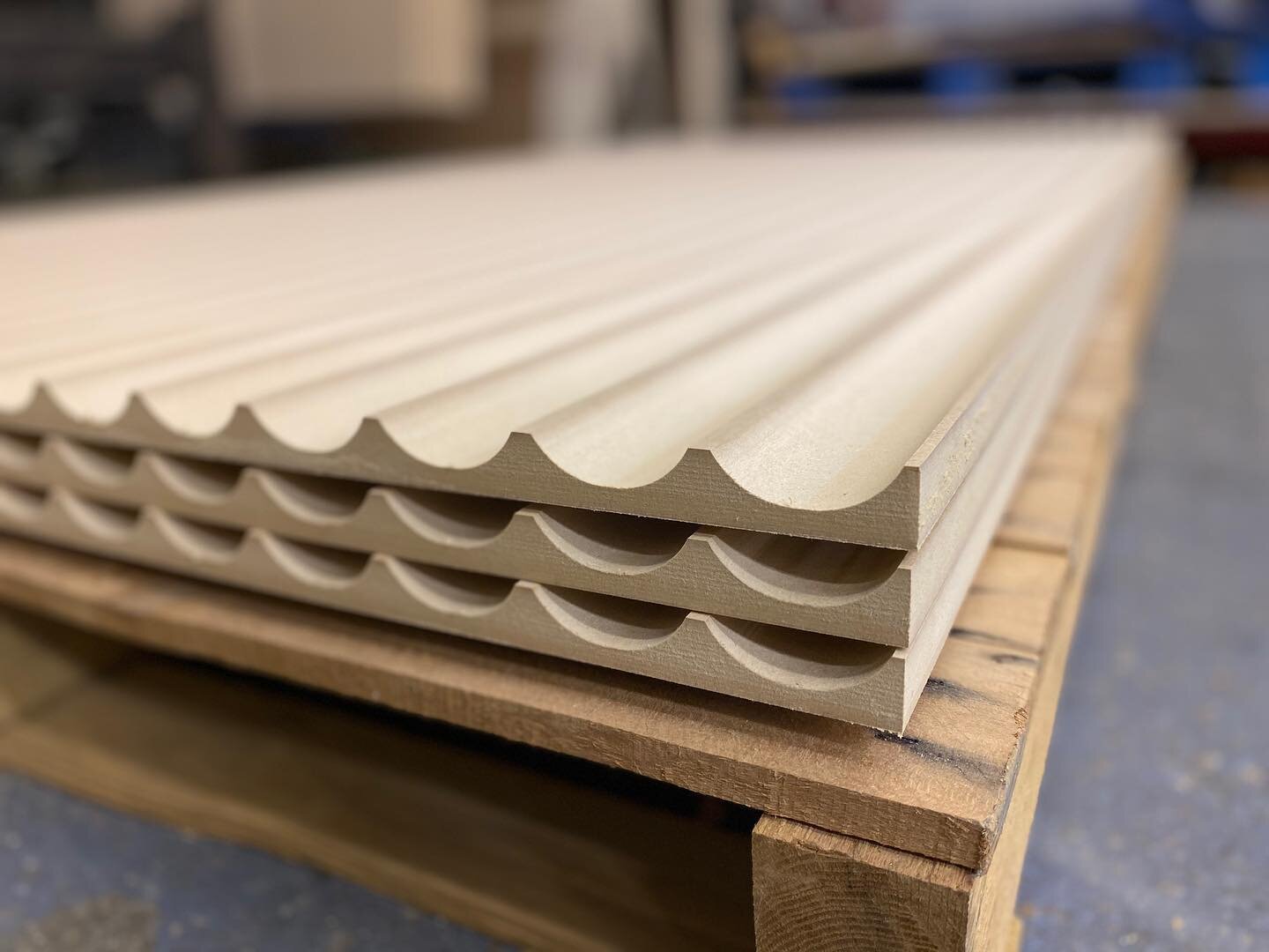 Check out these fluted wall panels we CNC cut in 3/4&rdquo; Medex. These will get painted, sealed and installed in a cafe interior. Our client needed a fast turn around on these as the large scale manufacturer had a 1 month lead time. Email cnc@third