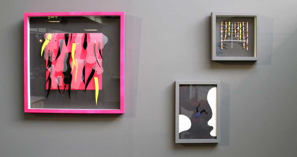 A series of collages, both analogue and digital made from collagraphs and decorated paper that accompany short texts from my personal experience as a third culture kid