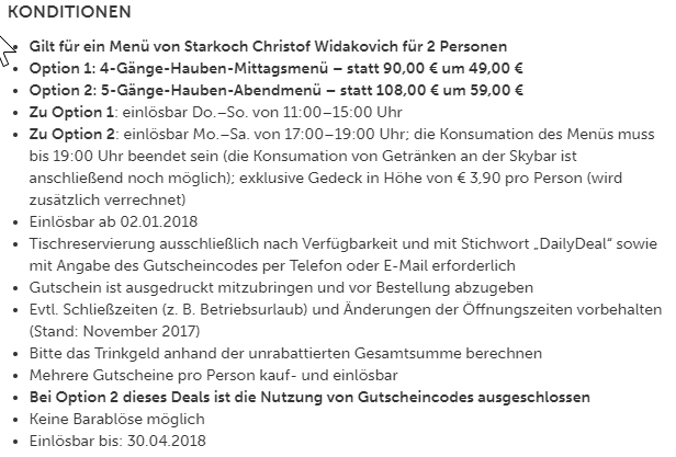 Viel Kleingedrucktes für ein simples Essen.