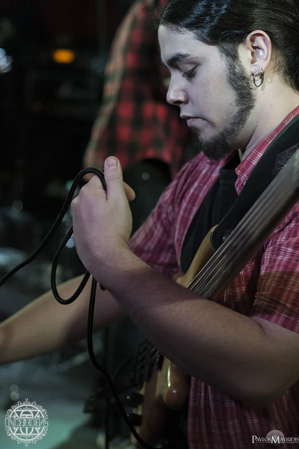 George Constantinou, setting up his fretless bass.