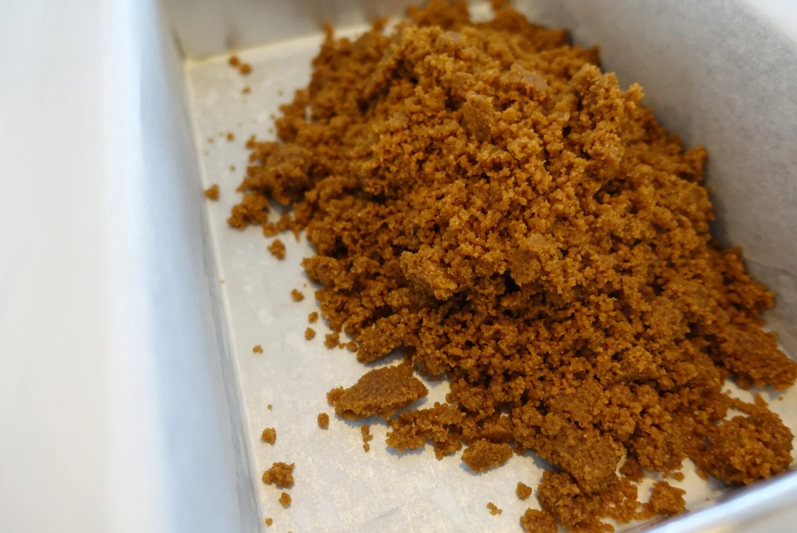 Crushed cookies, butter, flour and brown sugar makes up the crust