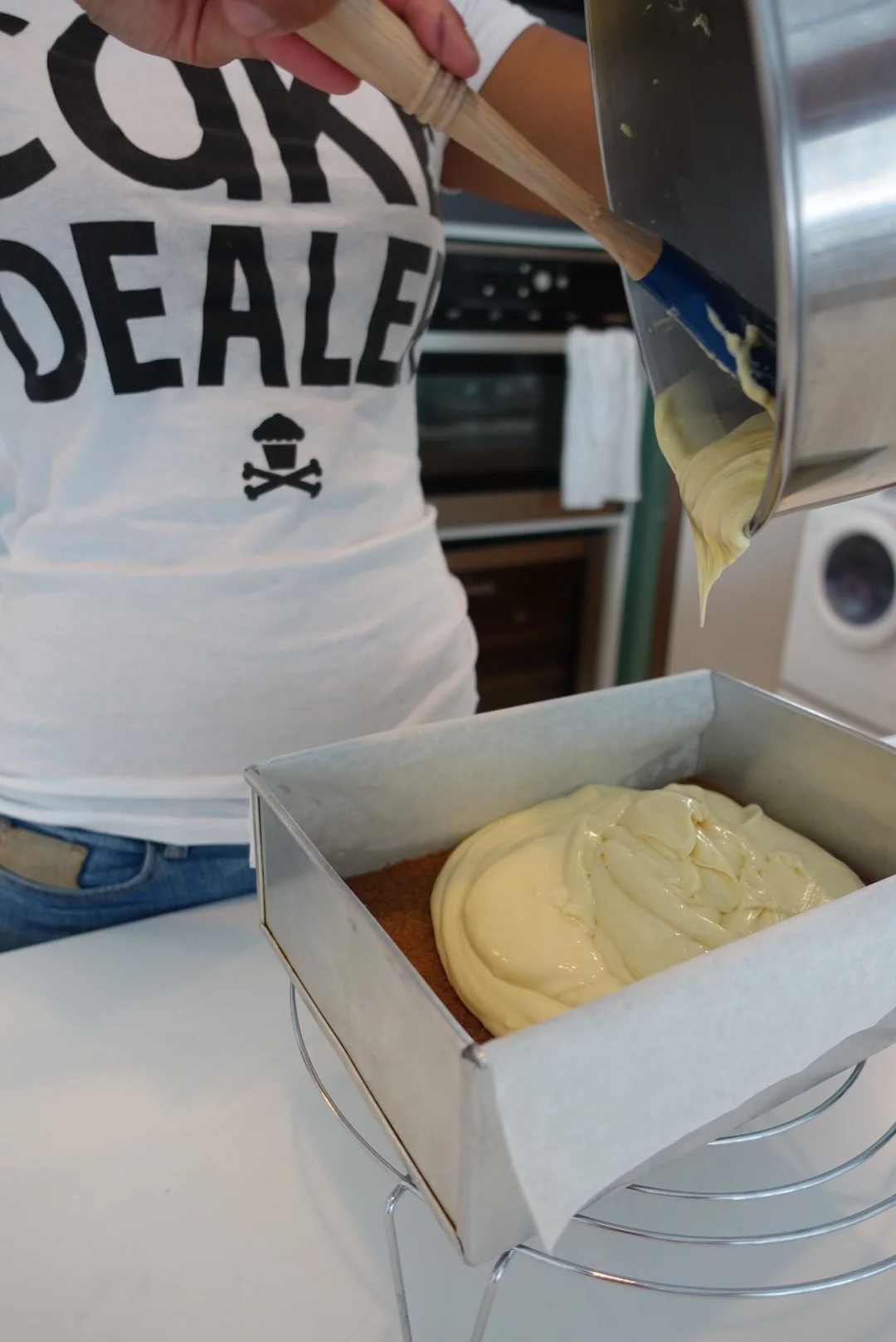Don't forget to line the pan with overhanging sides so it's easier for you to take it out of the pan after baking!