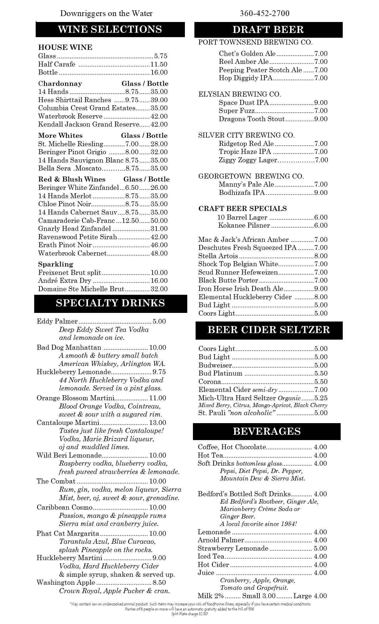 Lunch\Dinner Menu — Downriggers on the Water
