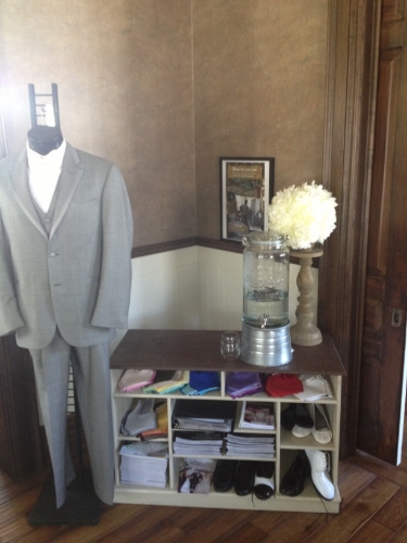 Once Upon A Time Weddings can help outfit your groom too! Also in the accessory suite, you'll find our tuxedo display and information. 