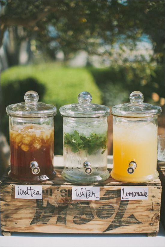 Don't forget to have lots of liquids available in case of a hot, humid day. You could even have them in your wedding colors.