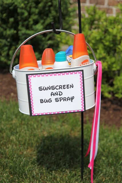If the festivities are outside, don't forget a little sunscreen, bug spray station. Your guests will be ever grateful.
