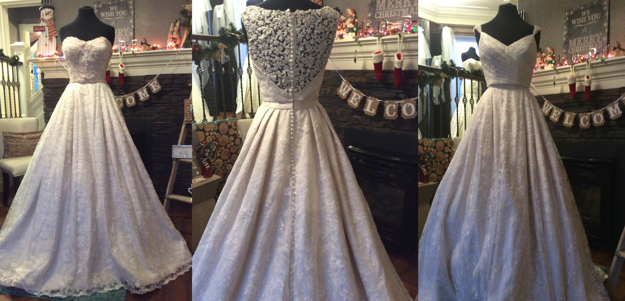 This bottom is from one of our most popular lace ball gowns {also available in store in satin}. We simply adore it with these two separate bodices as it gives it just a bit more sparkle and glam.