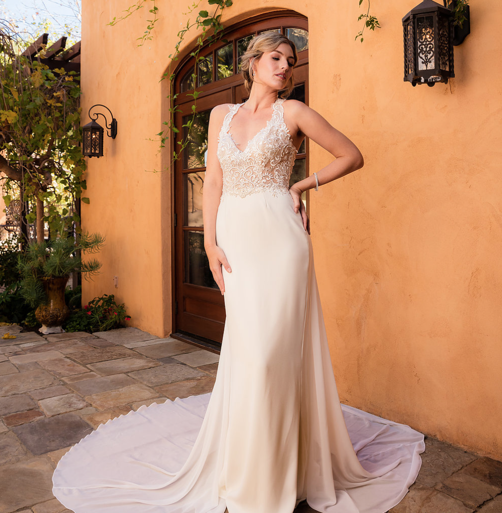 We think that this new gown arriving to our store would be a perfect style for the industrial, chic theme!