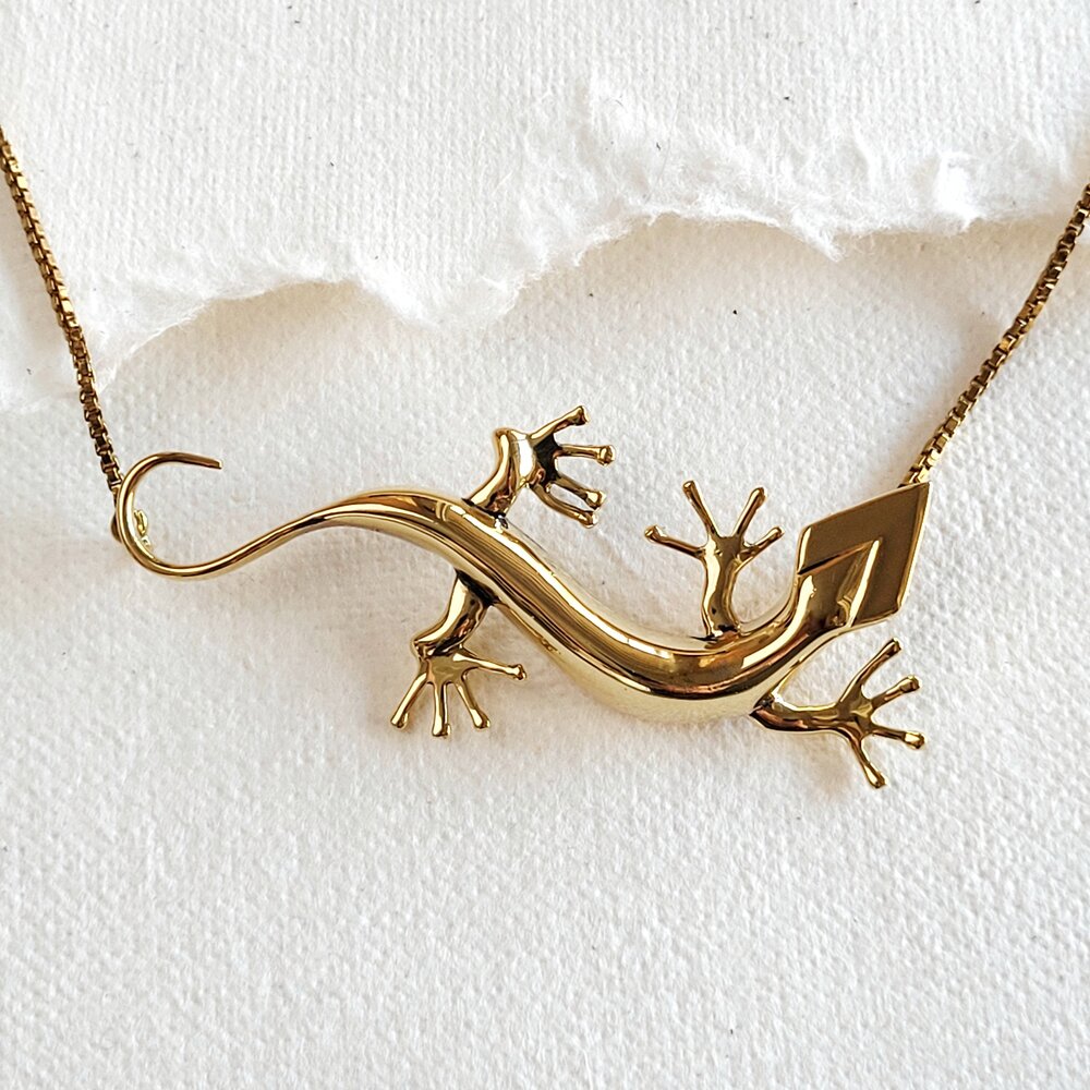 Hermes Curiosite Pendant Necklace Metal and Lizard at 1stDibs