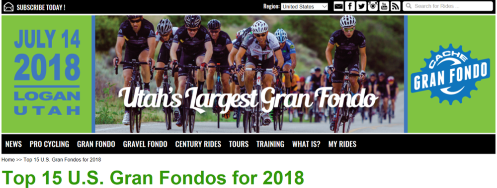 Cache Gran Fondo named a Top 15 Gran Fondo event in United States.