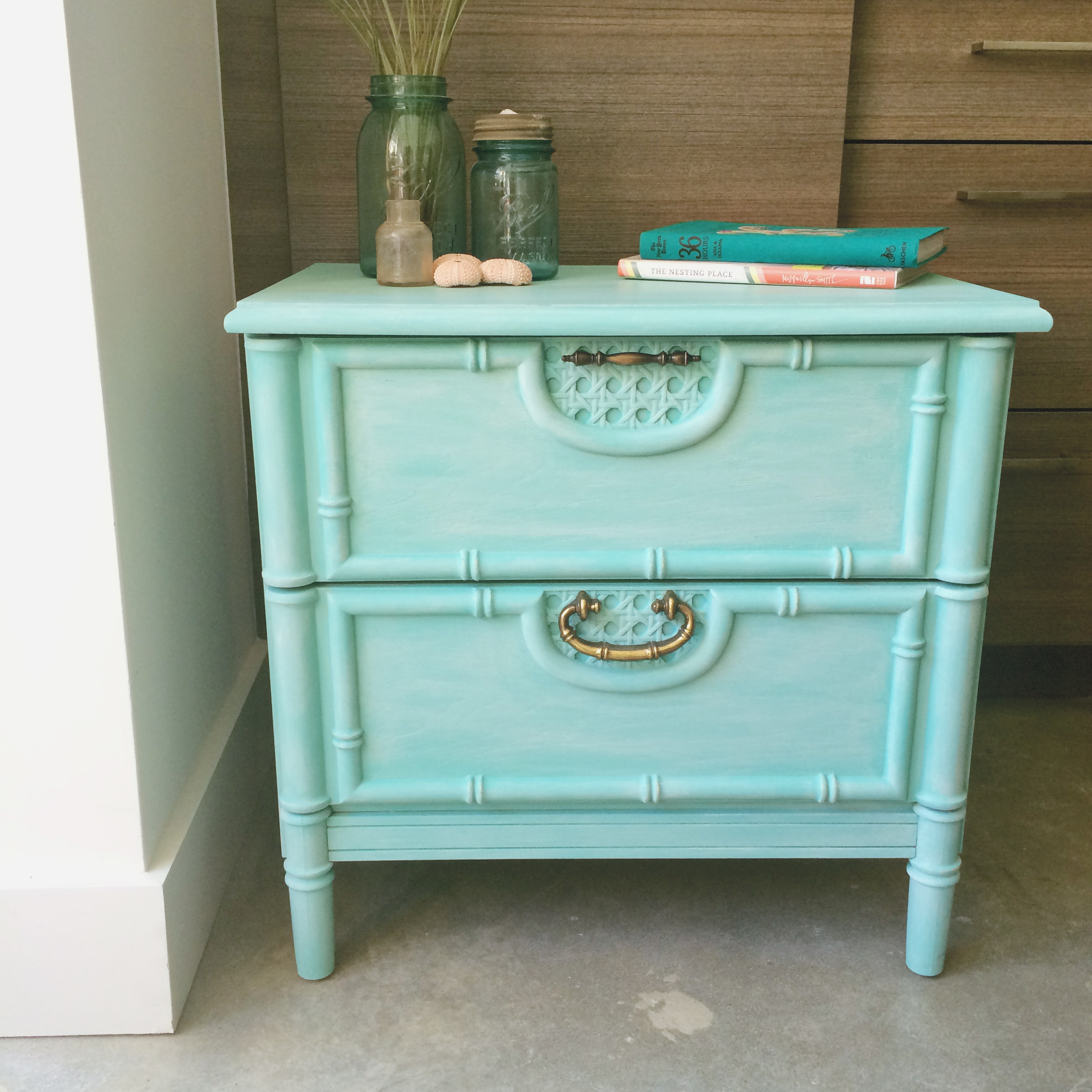 Using White Wax Over Bright Colors Turquoise Nightstand A