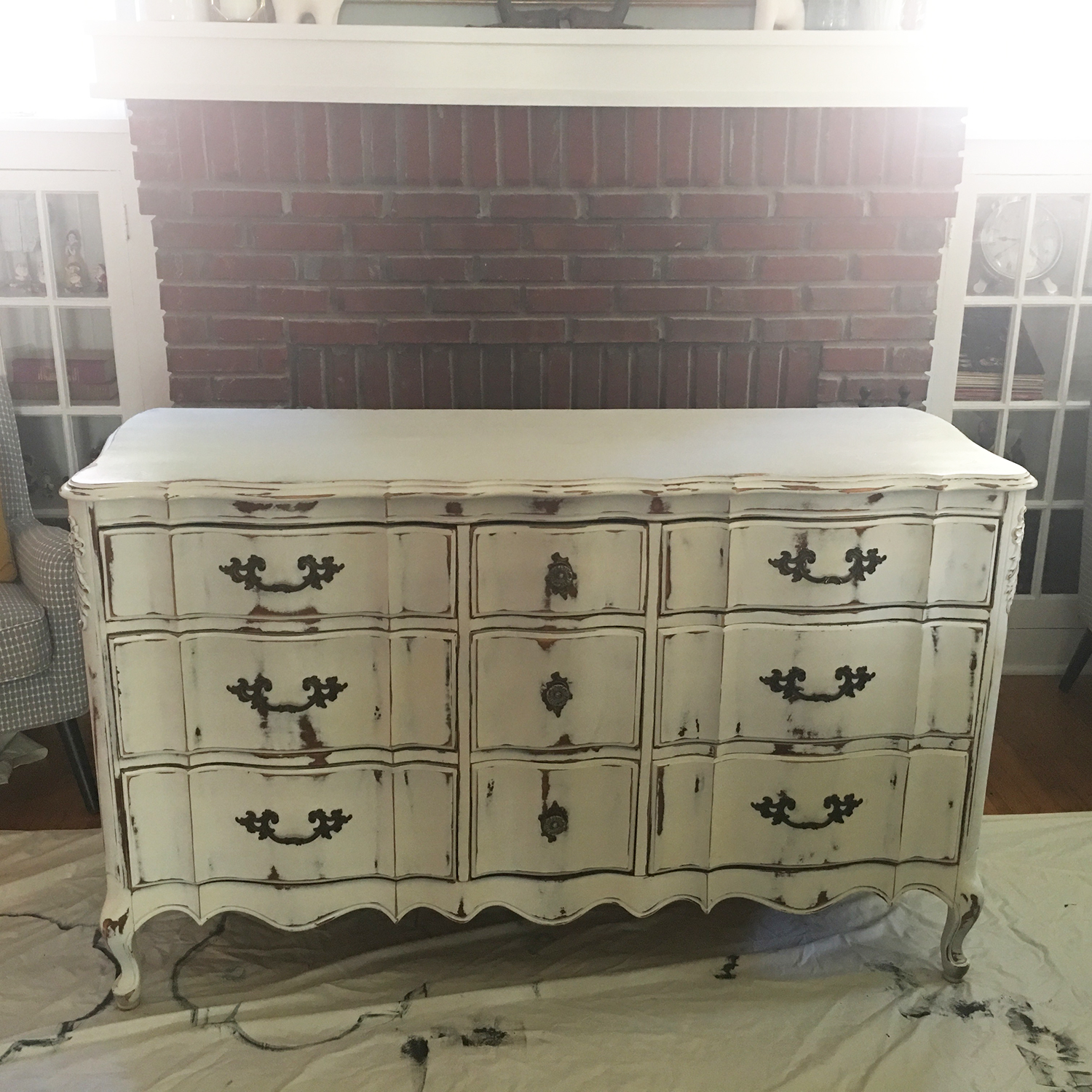 Before And After Distressed White Dresser To A Bright Turquoise