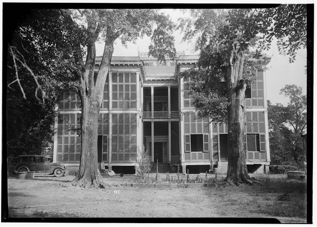 Homewood, Natchez, Mississippi, from the Historic American Building Survey archives. So many shutters to allow fresh air and block out light (and heat). The shutters provide interesting filigree texture in the hierarchy of the structure. 