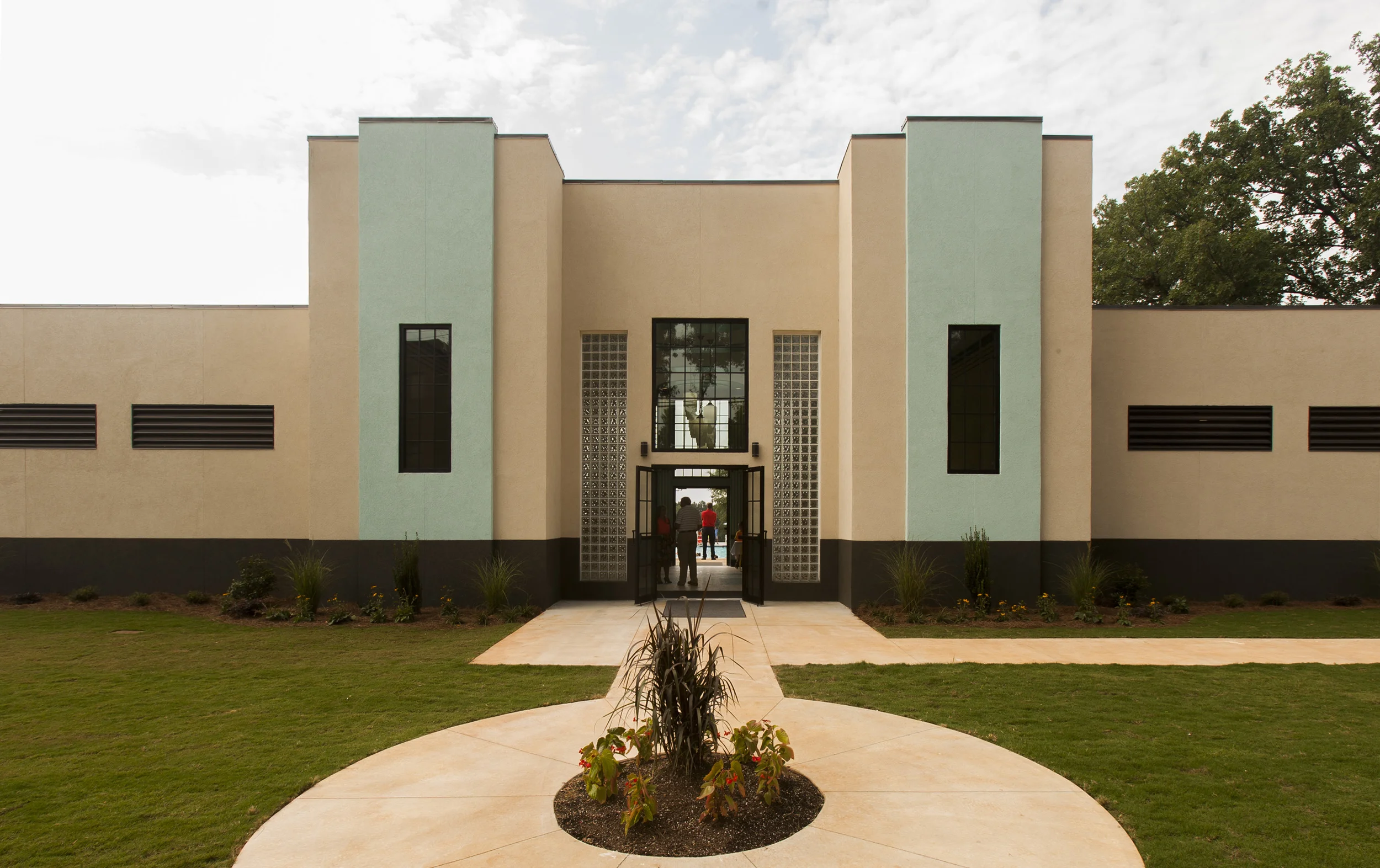 The exterior is a reconstruction of a building that was built in the 1940's