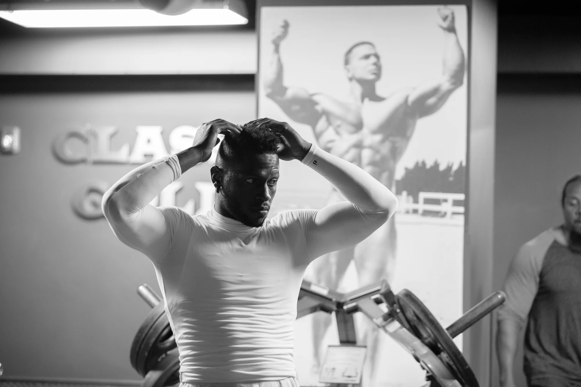 Antonio Brown of the PIttsburgh Steelers works out at Gold's Gym in downtown Pittsburgh, PA on September 29th, 2016.