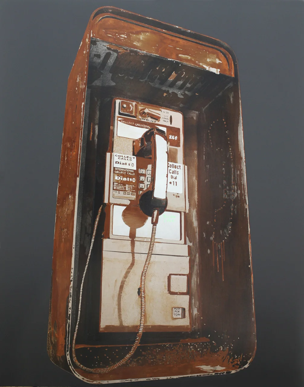 Tell God I say "Hi" 2009 Rust, charcoal and enamel on steel panel 30"x24"