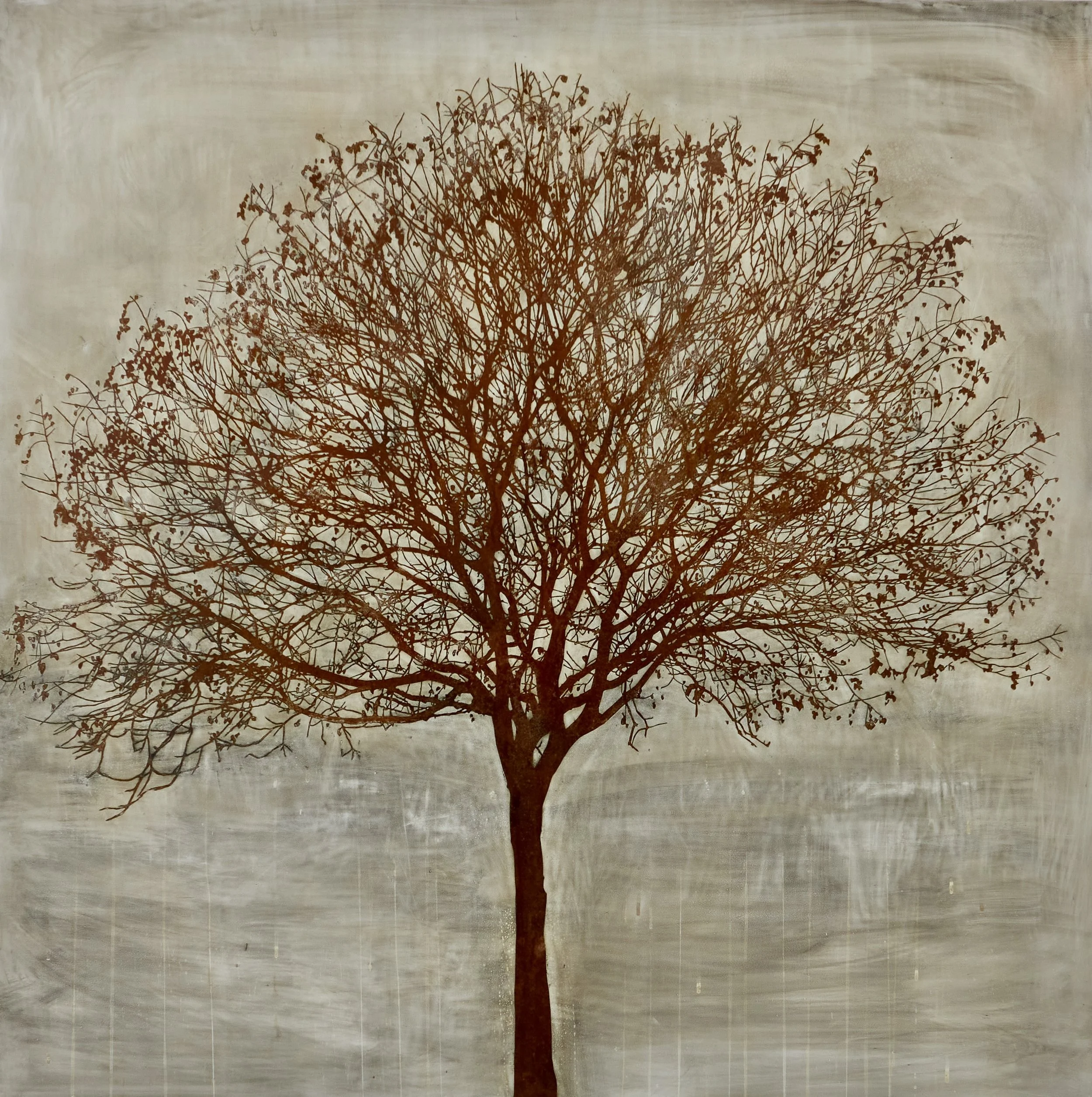 Smoking Tree 2010, charcoal and enamel on steel panel 48"x48"