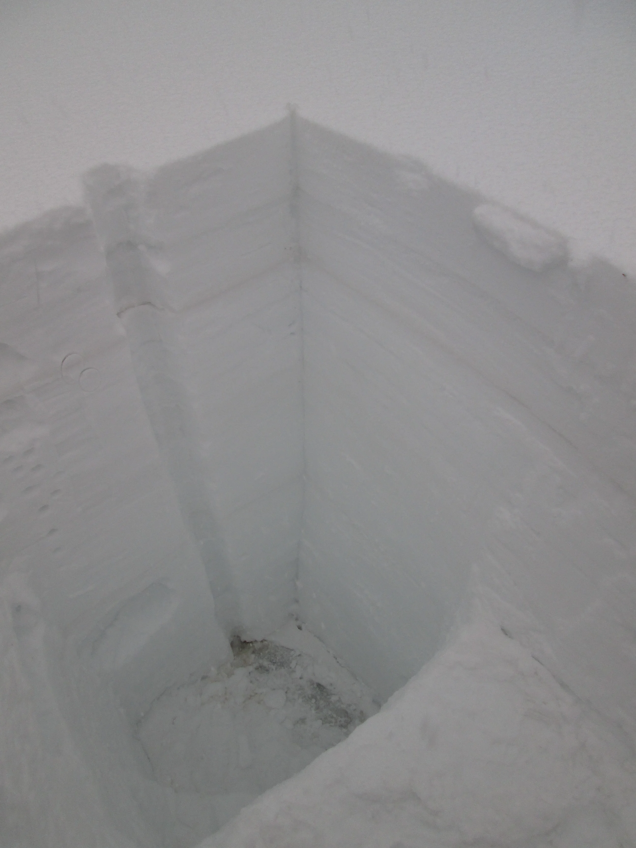 In early evening on Sunday, March 30, only dust layer D2 was visible within or at the surface of the Rabbit Ears snow profile. Later that night, dust layer D4 (March 30) may have fallen onto the clean snow surface at Rabbit Ears Pass, with minimal (or no) fresh snow covering the new dust. We have not yet received confirmation that D4 did or did not arrive in the Yampa basin. If event D4 was deposited at Rabbit Ears Pass, within hours the next day D4 may have been extensively exposed and significantly reducing snow albedo until fresh snowfall beginning April 2 began to bury D4. As long as a possible D4 layer was exposed to direct solar radiation in that interim, melt water percolating downward from the dirty snow surface would have hastened the warming of the underlying Rabbit Ears watershed snowpack toward isothermal, or accelerated snowmelt where the snowcover was already isothermal.