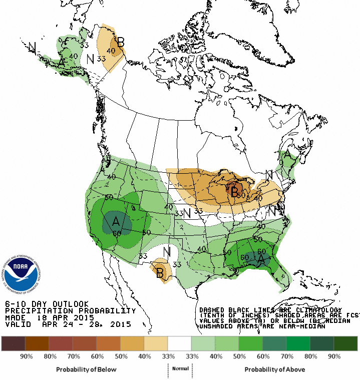 CPC’s 6-10 day precipitation outlook as of April 18, 2015.