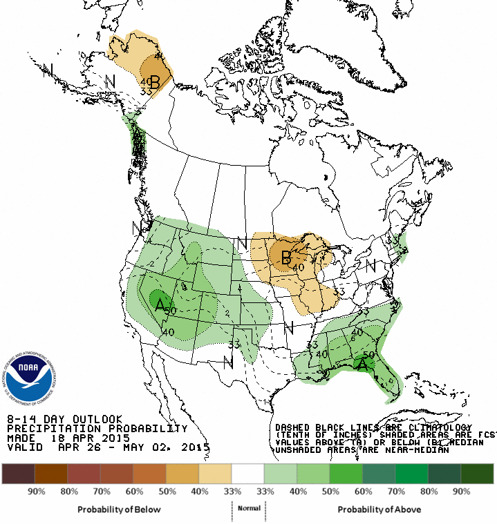 CPC’s 8-14 day precipitation outlook as of April 18, 2015.