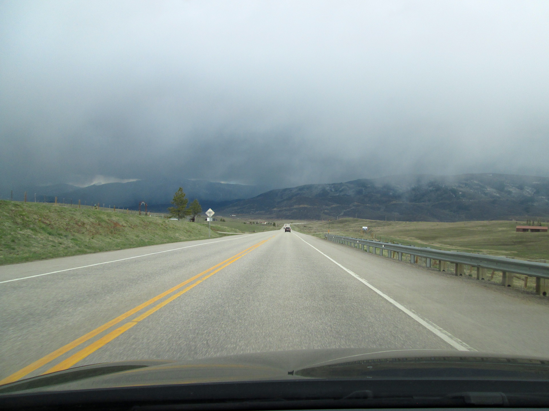Snow and rain showers with thunder and lightning over the snow-free valley floor, just above Steamboat Springs, on the evening of April 20.