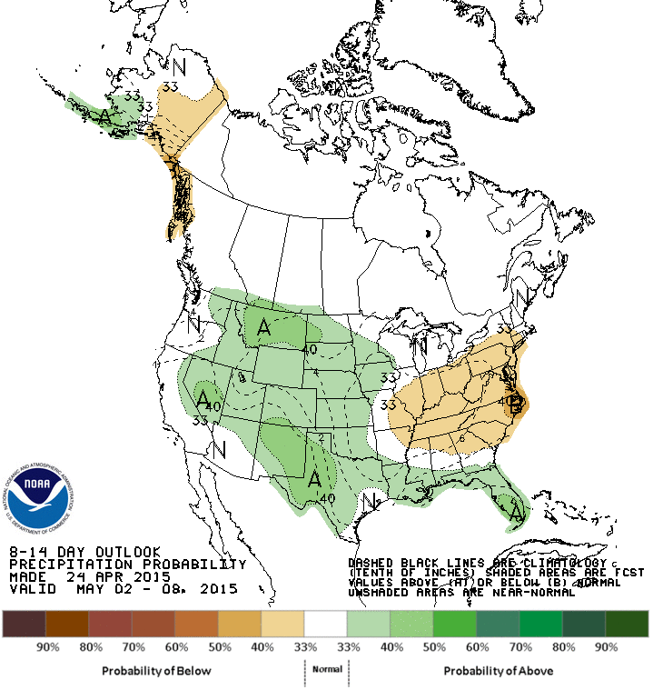 CPC’s 8-14 day precipitation outlook as of April 24, 2015.