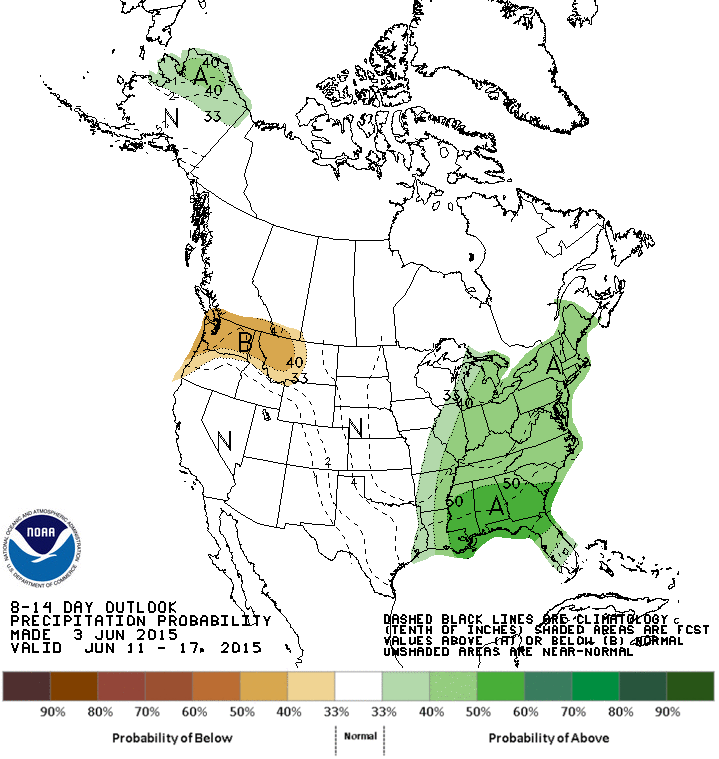 CPC’s 8-14 day precipitation outlook for June 11-17, as of June 3, 2015.