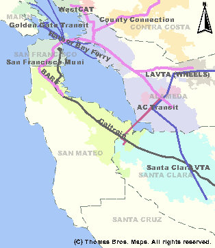 511.org TakeTransit Trip Planner Coverage Map
