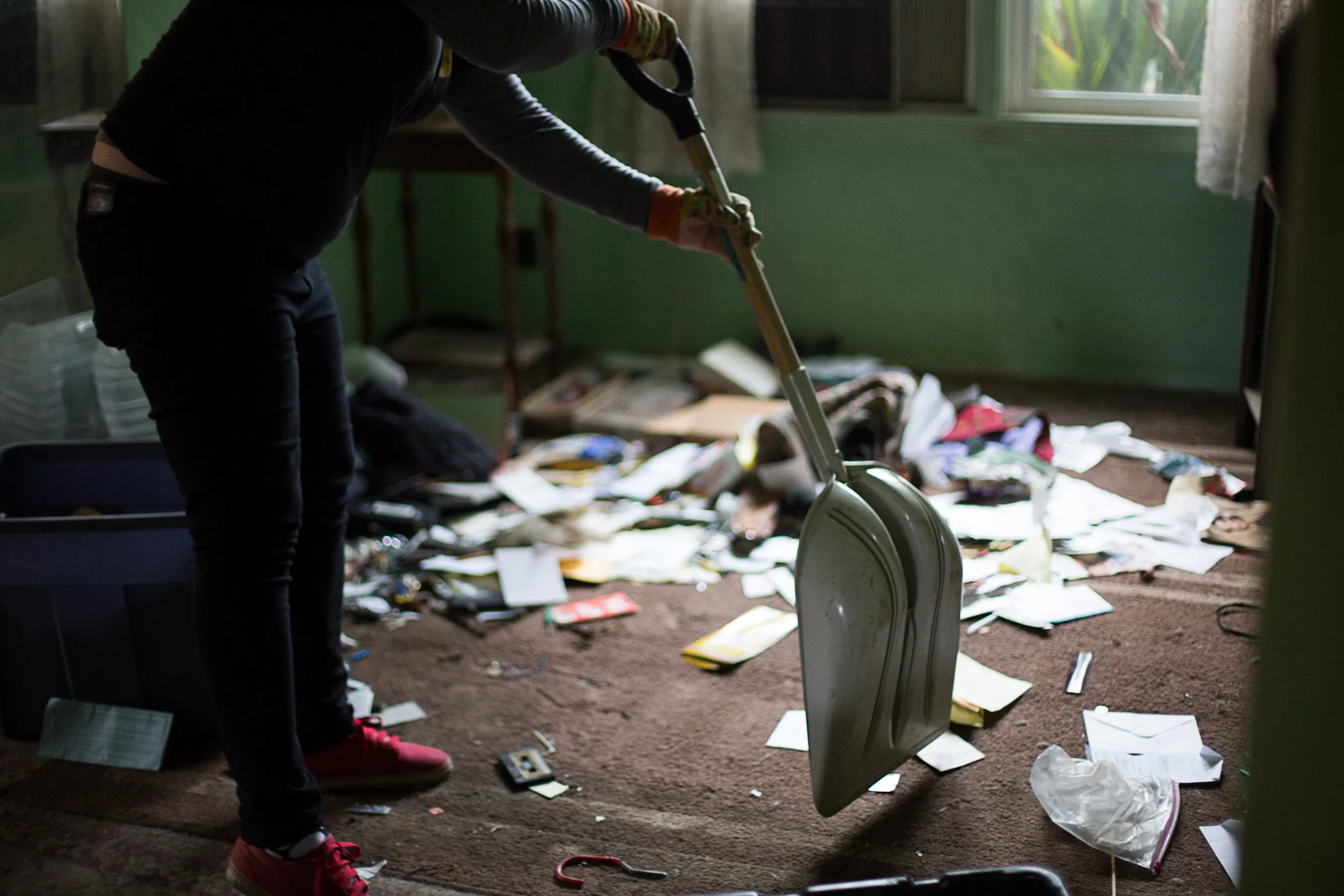The only way to tackle this much trash is with a shovel, and that's exactly what we did.
