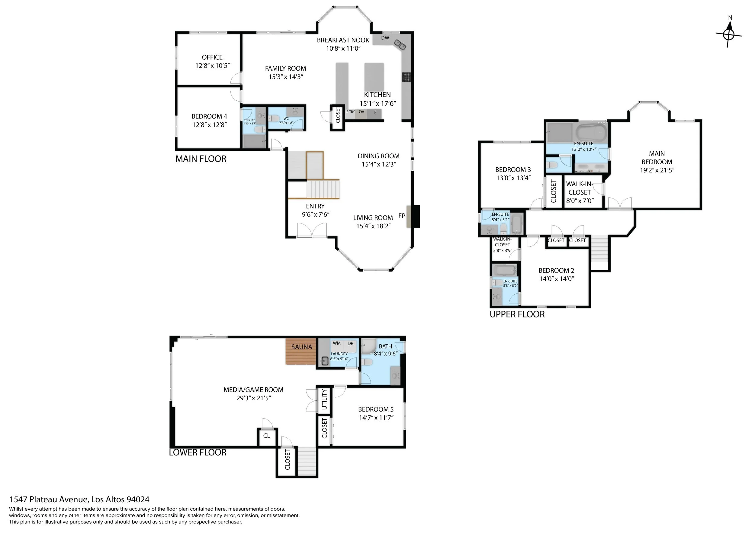 2D floor plan with dimensions — 1547 Plateau Ave, Los Altos | 5BD/5.5BA Estate | Alex Wang