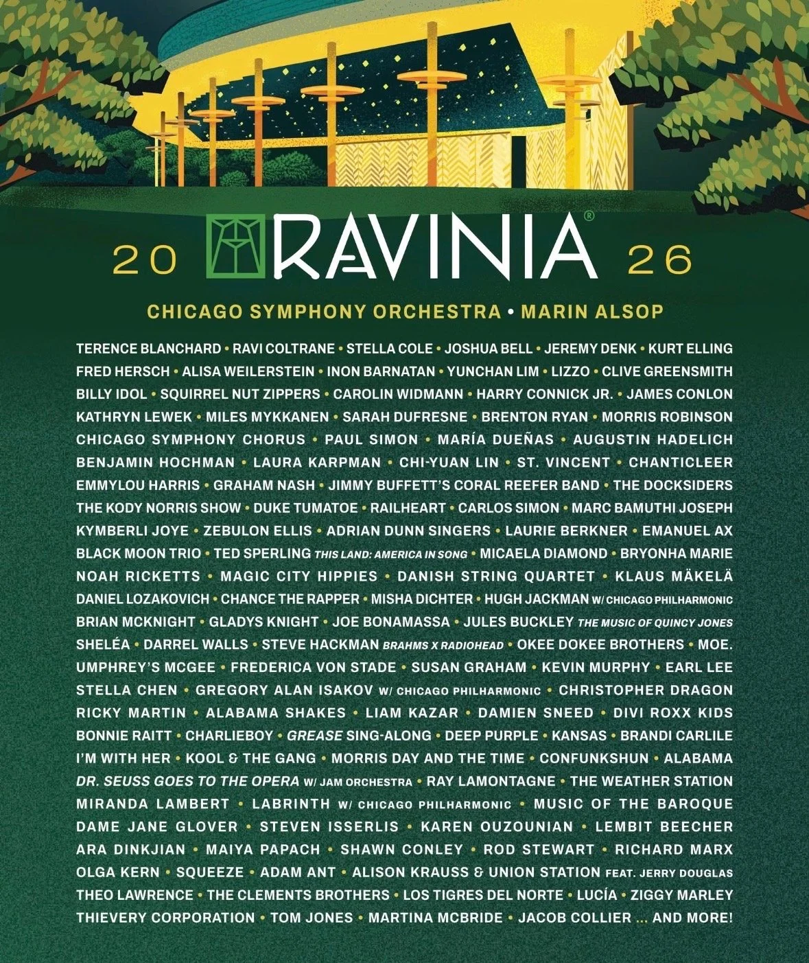 RAVINIA FESTIVAL 2026 MUSIC SCHEDULE HAS BEEN RELEASED! 