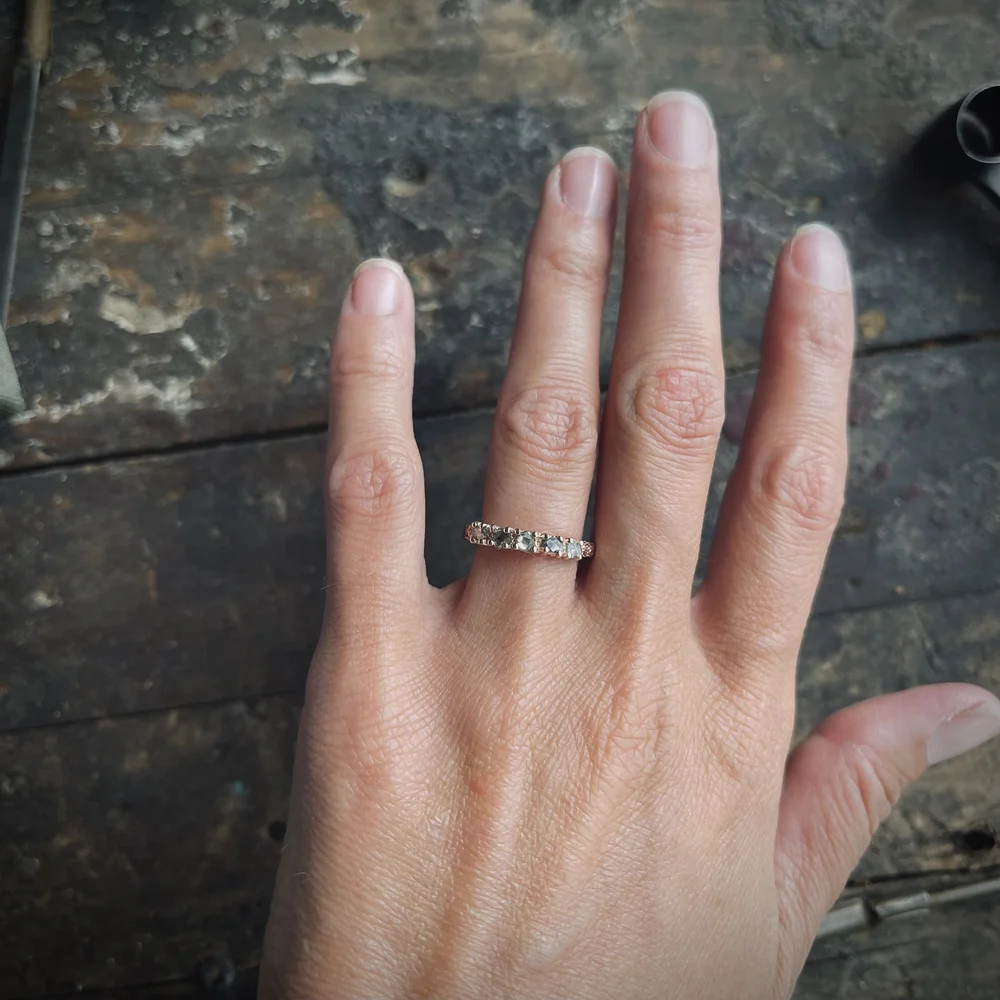 Yin Rose Gold Raw Diamond Band Rhodes Wedding