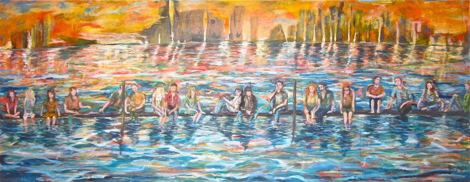 One evening on the jetty, oil on canvas, 60x120cm