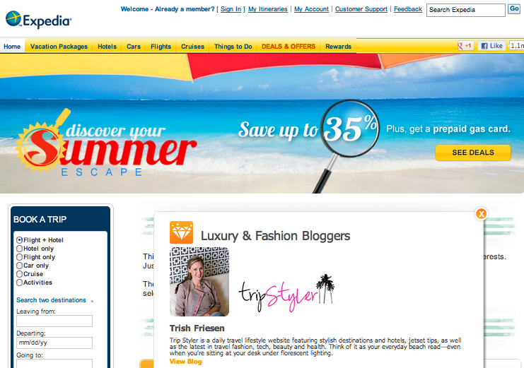 Featured - Expedia Summer Sale May, 2012 Expedia asked 15 travel bloggers in North America to inspire with their top destinations. PS - it's all organized by trip styles!