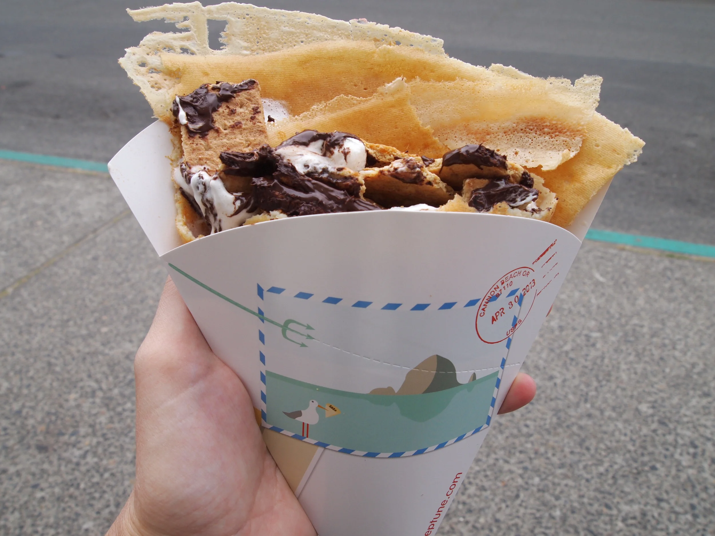 A "Goonies" crepe from&nbsp;Crêpe Neptune. Basically s'mores ingredients wrapped in a crepe.&nbsp;